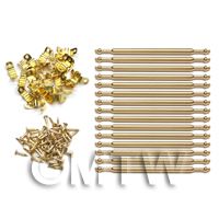 1/12th scale - Dolls House Miniature Brass 15 Stair Rods Set With Brackets And Nails
