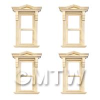 1/12th scale - 4 x Dolls House Single Opening Sash Window With Small Pointed Parapet