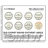 1/12th scale - 8 Assorted Miniature Round Apothecary Labels 