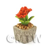 1/12th scale - Miniature Handmade Dark Orange Coloured Ceramic Flower (CFDO11)