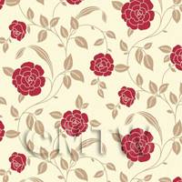 1/12th scale - Dolls House Miniature Red Rose Wallpaper