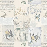 1/12th scale - Dolls House Miniature Pale Blue Birds And Butterfly Wallpaper 
