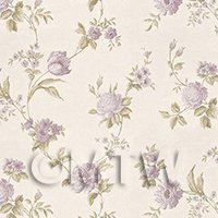 1/12th scale - Dolls House Miniature Mixed Violet Flowers On White Wallpaper 
