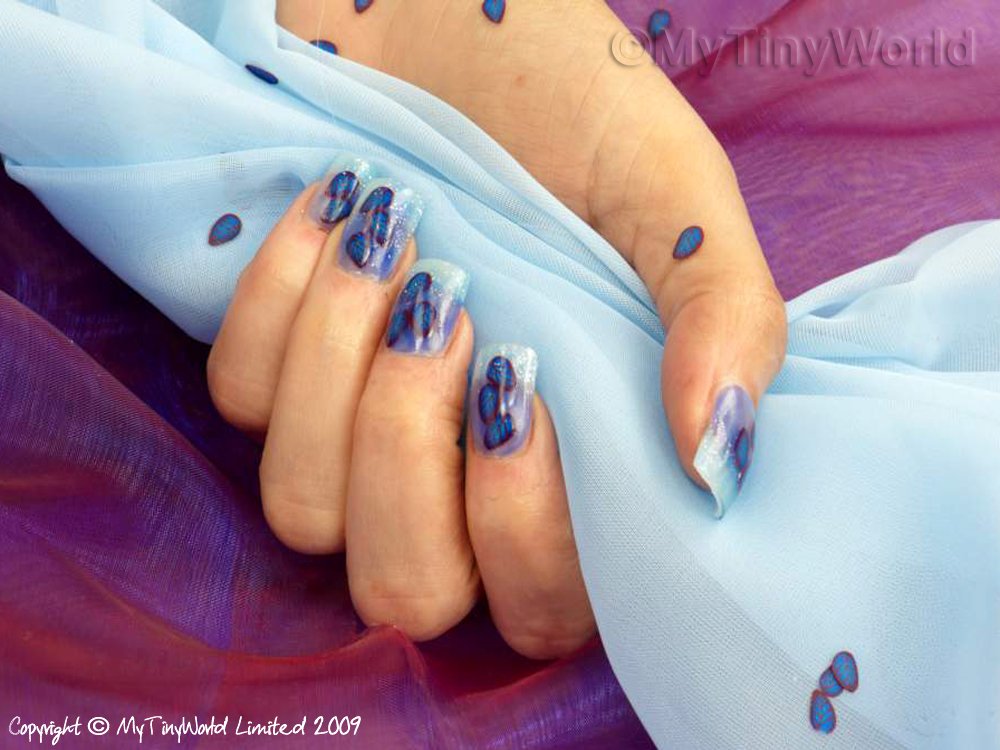 acrylic nail art. Moody Blue Leaves Nail Art