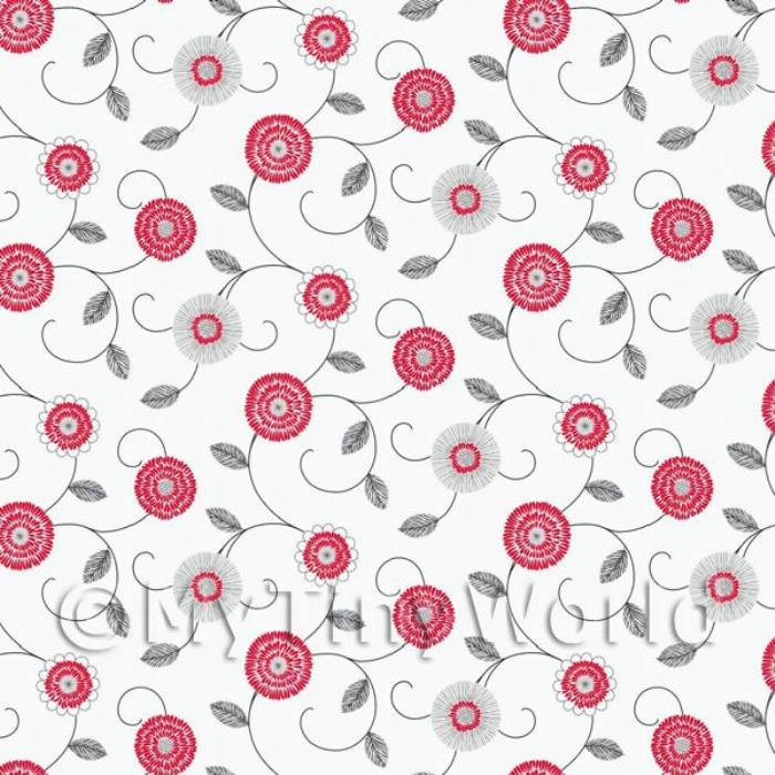 Dolls House Miniature Round Red And White Flower Wallpaper