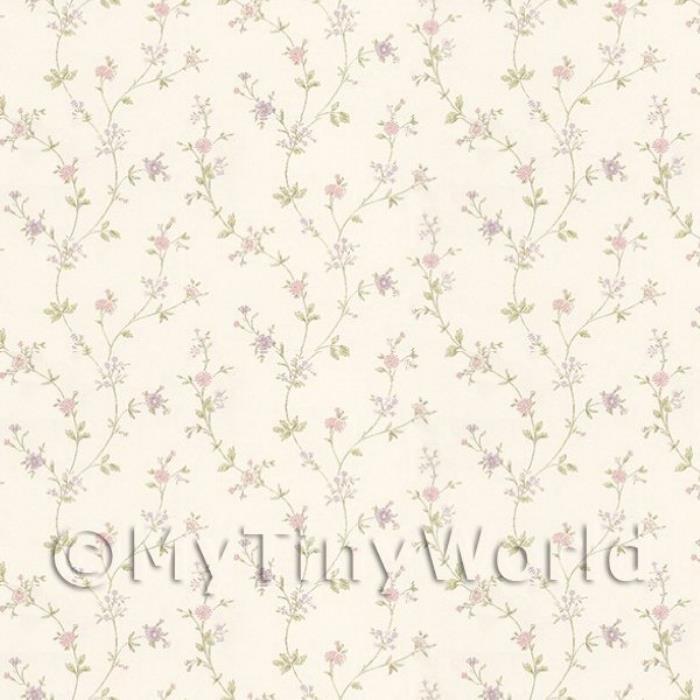 Dolls House Tiny Pastel Pink And Mauve Trailing Meadow Flower Wallpaper