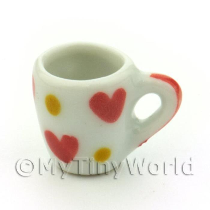 Dolls House Miniature Ceramic Soup Mug With Heart Pattern