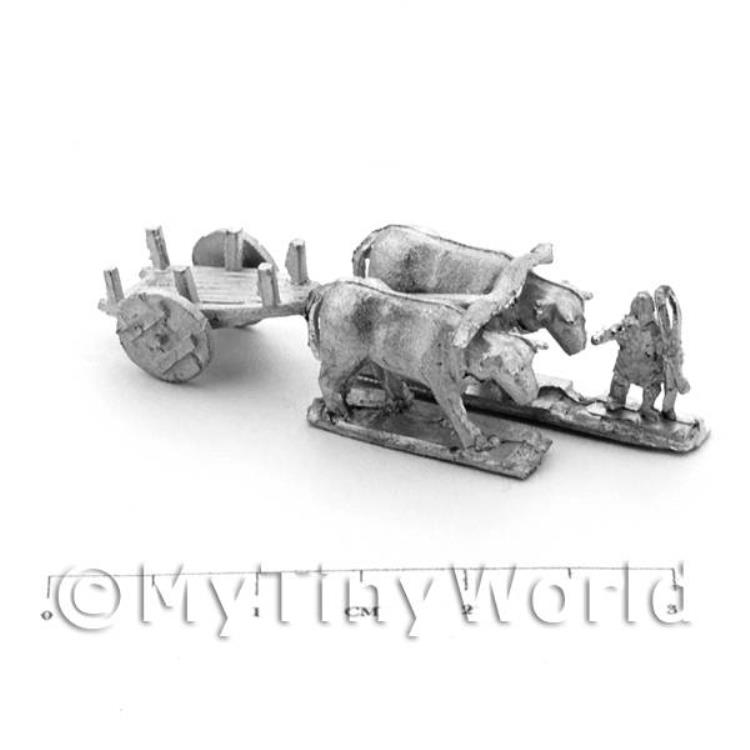 Dolls House Unpainted Metal Ox Cart And Oxes