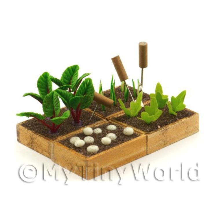 4 Wooden Crates With Growing Vegetables (GB08)
