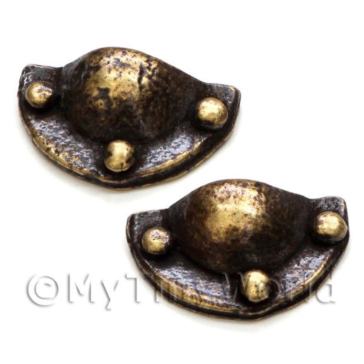 2x Dolls House Miniature 1:12th Scale Antique Brass Mussel Drawer Pulls