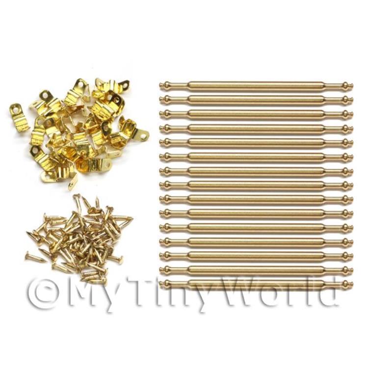 Dolls House Miniature Brass 15 Stair Rods Set With Brackets And Nails