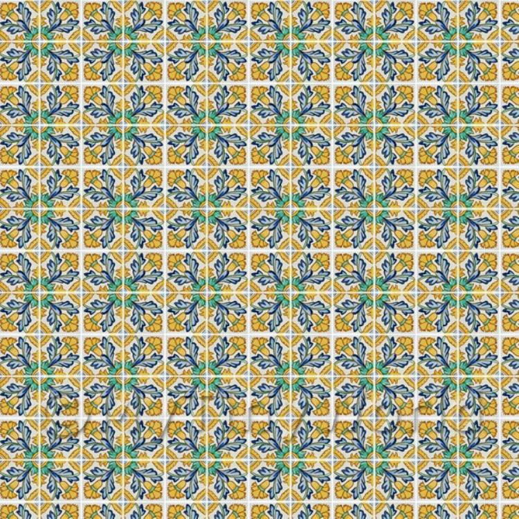Miniature Yellow And Blue Flower Design Tile Sheet With Black Grout