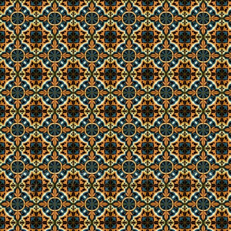 Miniature Dark Orange And Blue Aztec Style Tile Sheet With Brown Grout