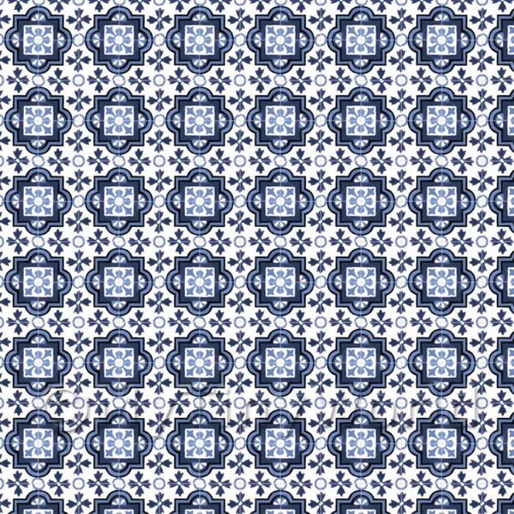 Miniature Mixed Blue Ornate Pattern Tile Sheet With Light Grey Grout