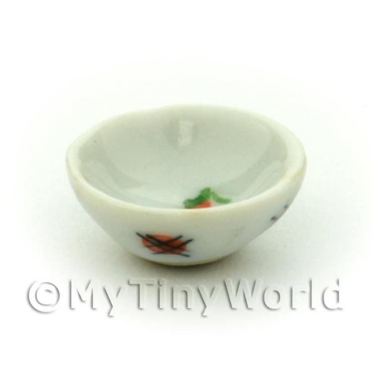 Dolls House Miniature 16mm Ceramic Bowl With Red Spot Design