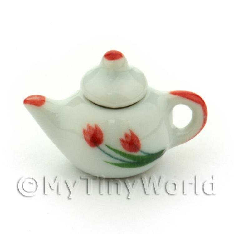 Dolls House Miniature Ceramic Teapot With Tulip Design