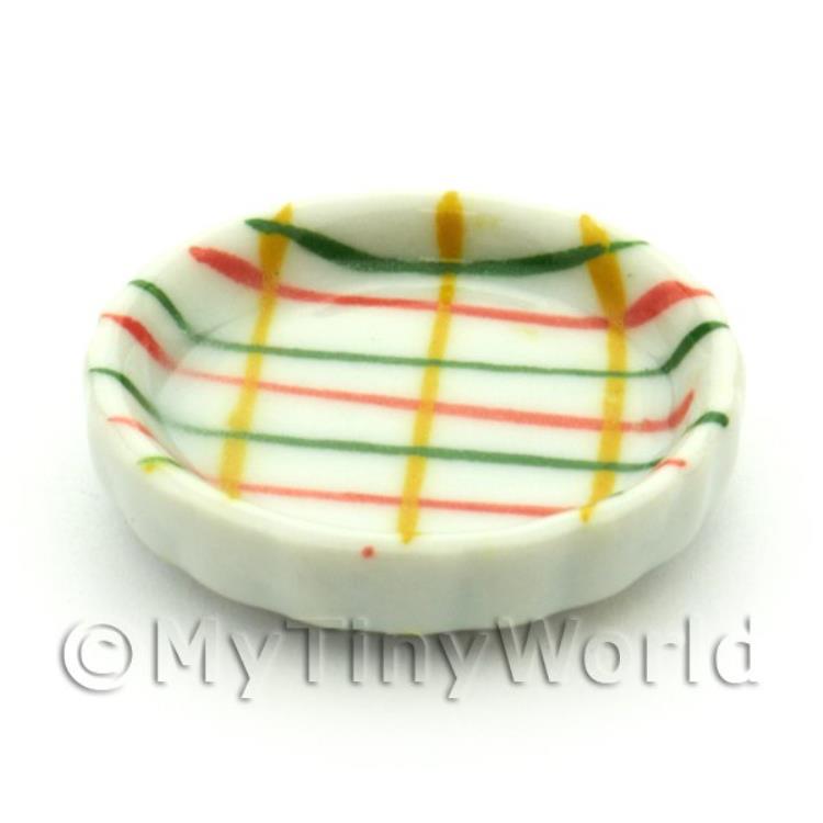 Dolls House Miniature Ceramic Flan Dish With Crosshatch Pattern