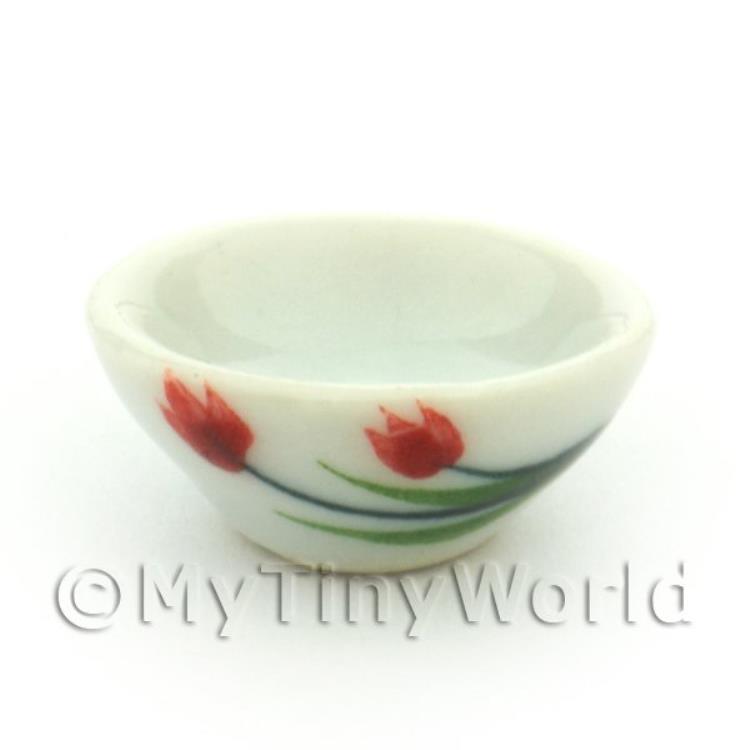 Dolls House Miniature Ceramic 16mm Bowl External With Tulip Design