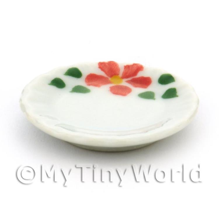Dolls House Miniature Ceramic 25mm Plate With Hibiscus Design