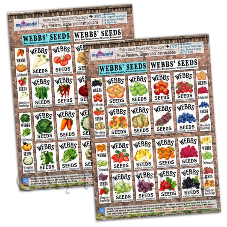 Dolls House Webbs Fruit And Vegetable Posters - 2 x A4 Value Sheets