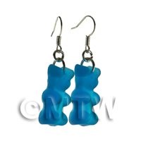 1/12th scale - Pair of Translucent Royal Blue Jelly Bear Earrings