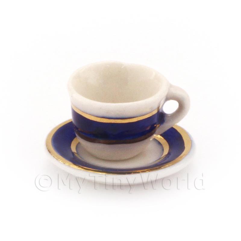 Casa de muñecas en miniatura azul y oro metálico Taza De Café