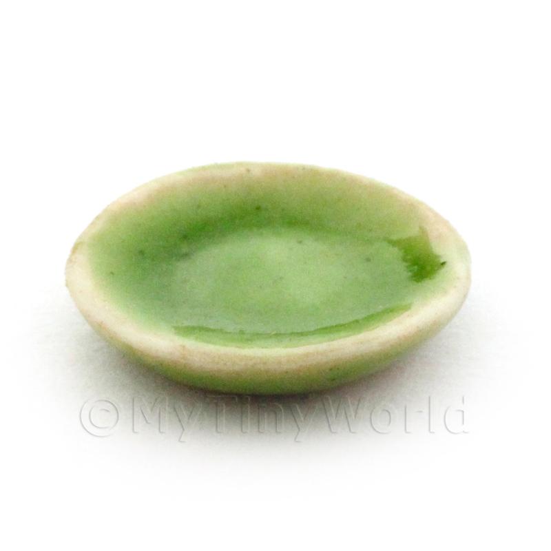 4x Cerámica 10mm Miniatura para Casa de Muñecas Verde Platos