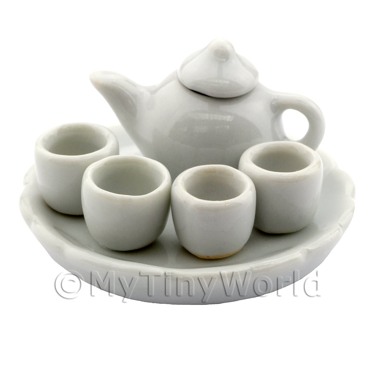 Handmade Dolls House Miniature Shiny White Glazed Ceramic Tea Set