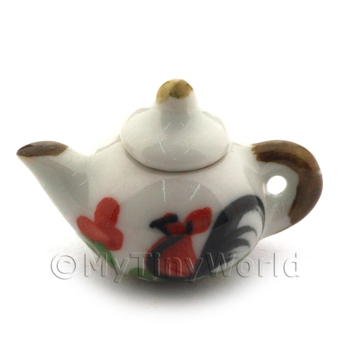 Miniature Handmade Cockerel Motif Ceramic Tea Set 