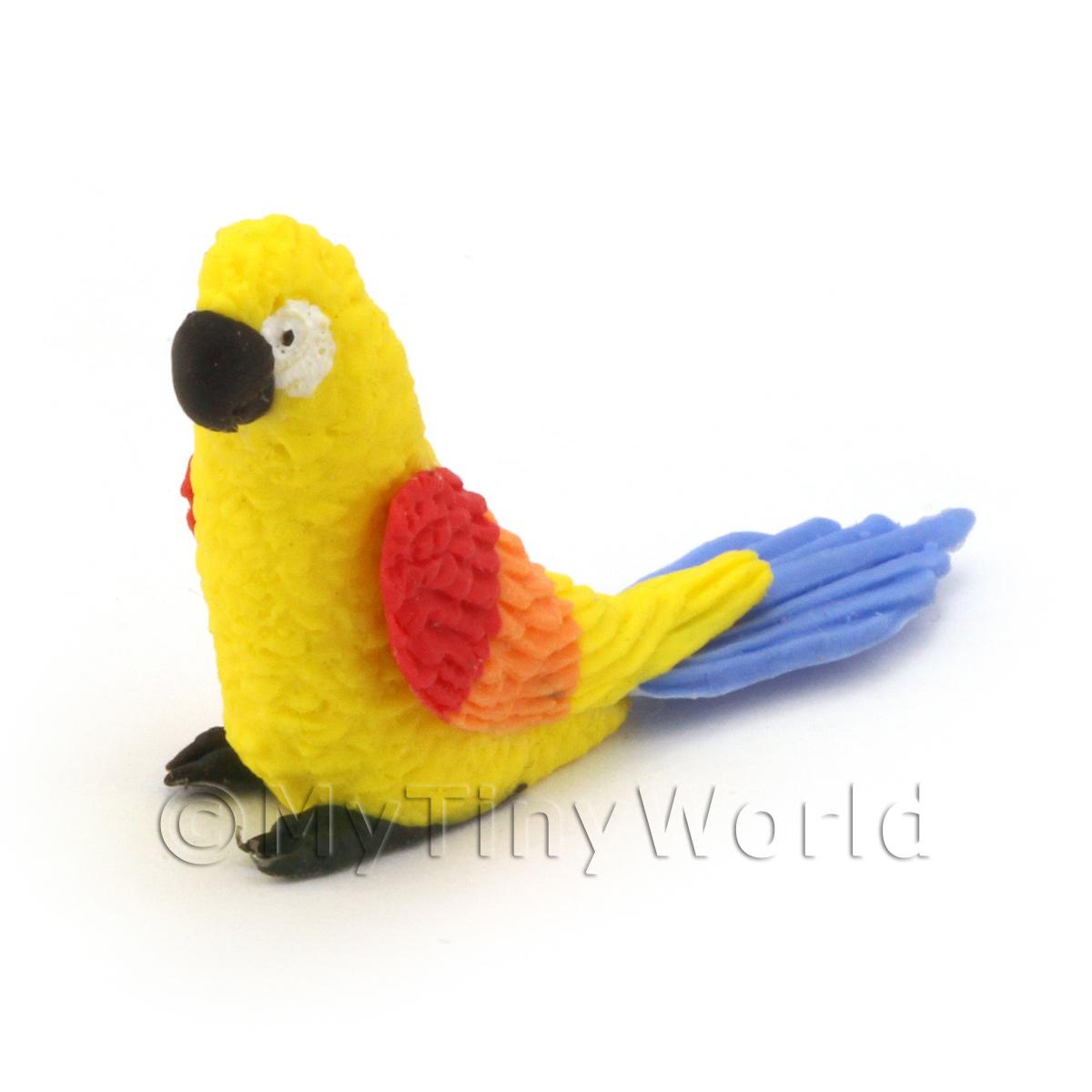 Yellow Dolls House Miniature Parrot With Blue Wings and Orange Tail 