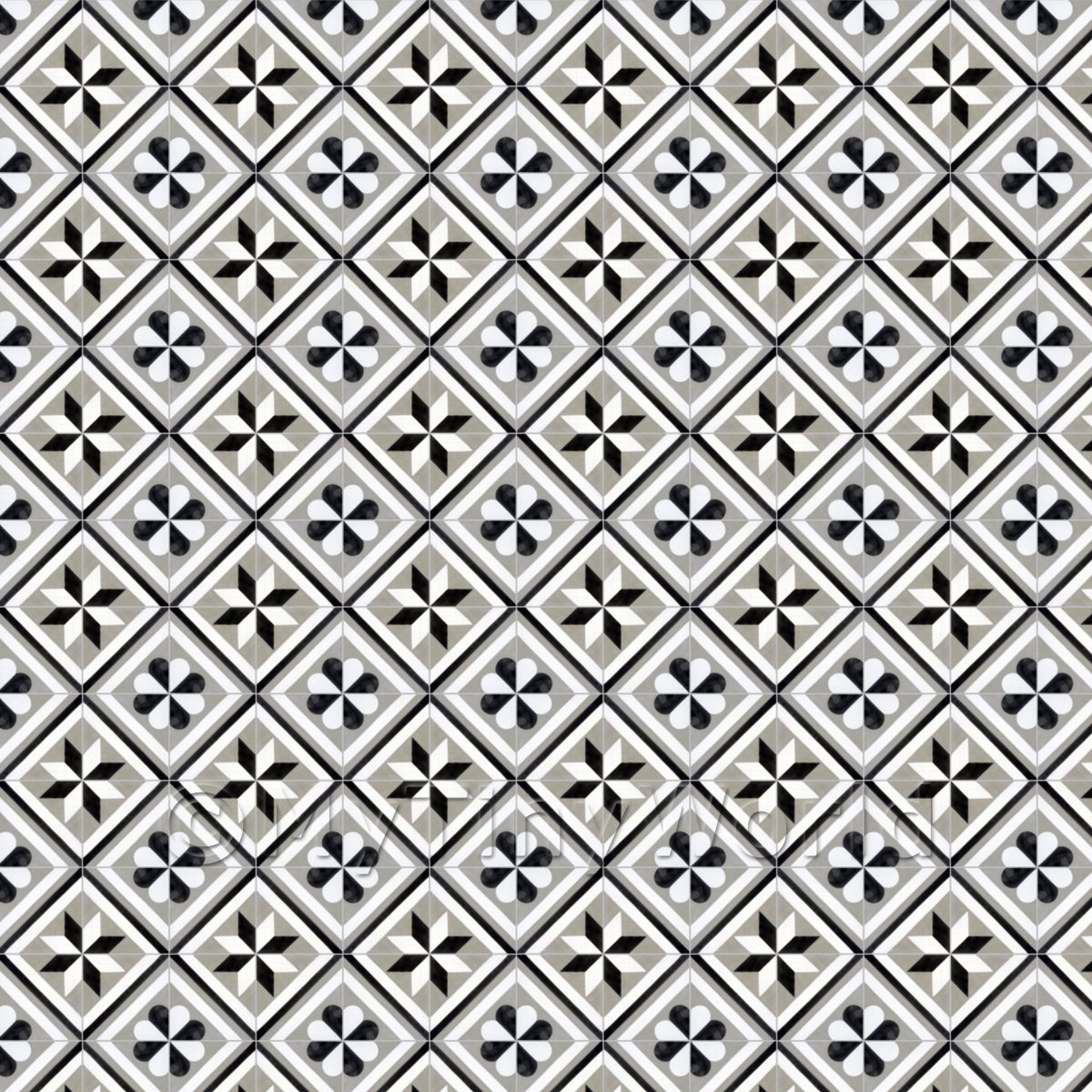 1:12th Charcoal And Grey Geometric Design Tile Sheet With Dark Grout 