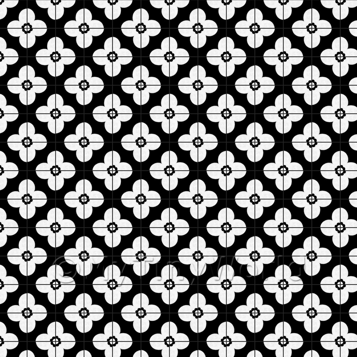 1:12th White Flower Design Tile Sheet With Black Grout 