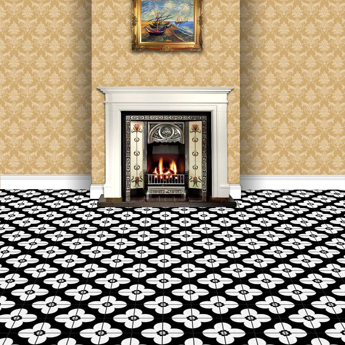 1:24th White Flower Design Tile Sheet With Black Grout 