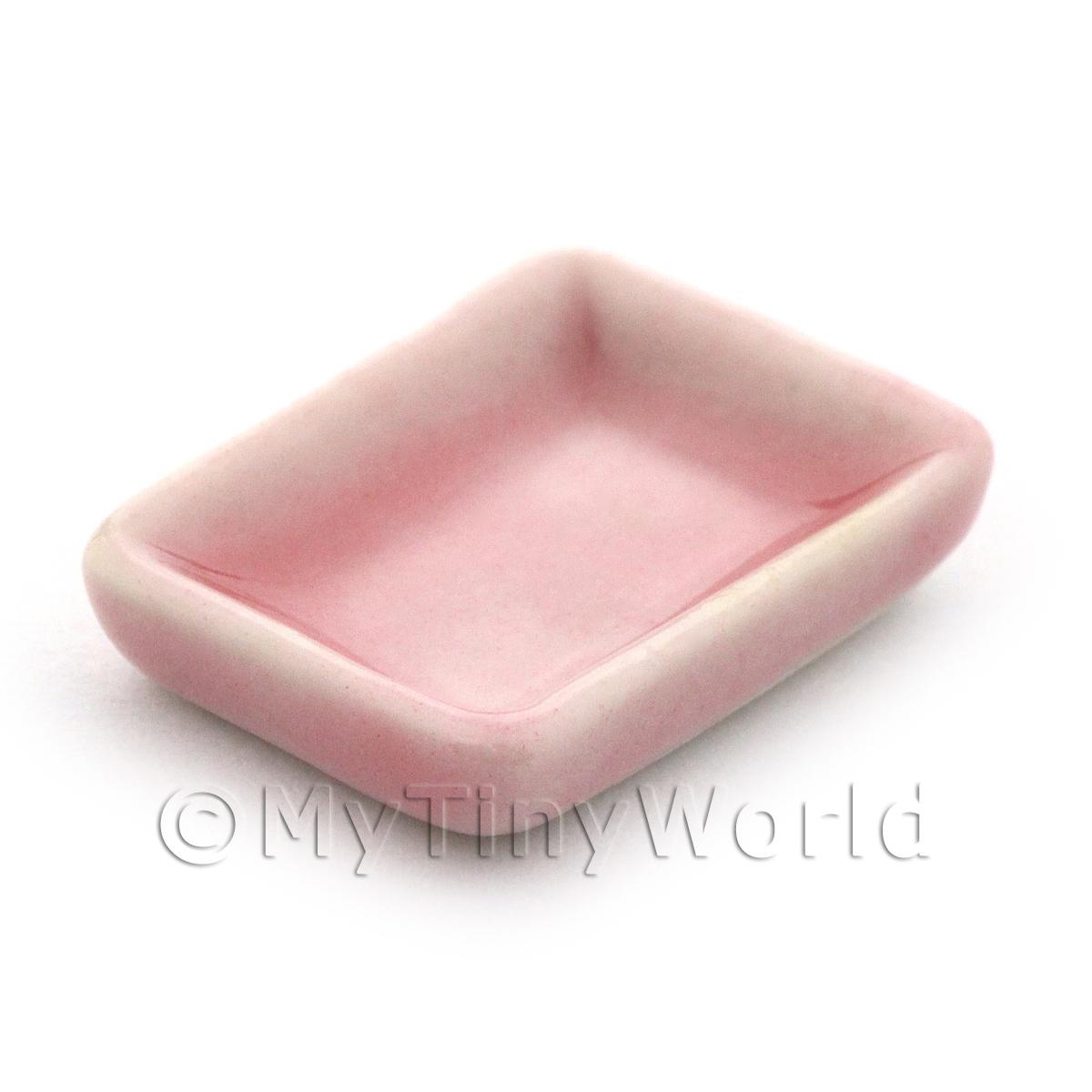 MyTinyWorld 4 x 25mm Dolls House Miniature Hint Of Pink Ceramic Fluted Plates
