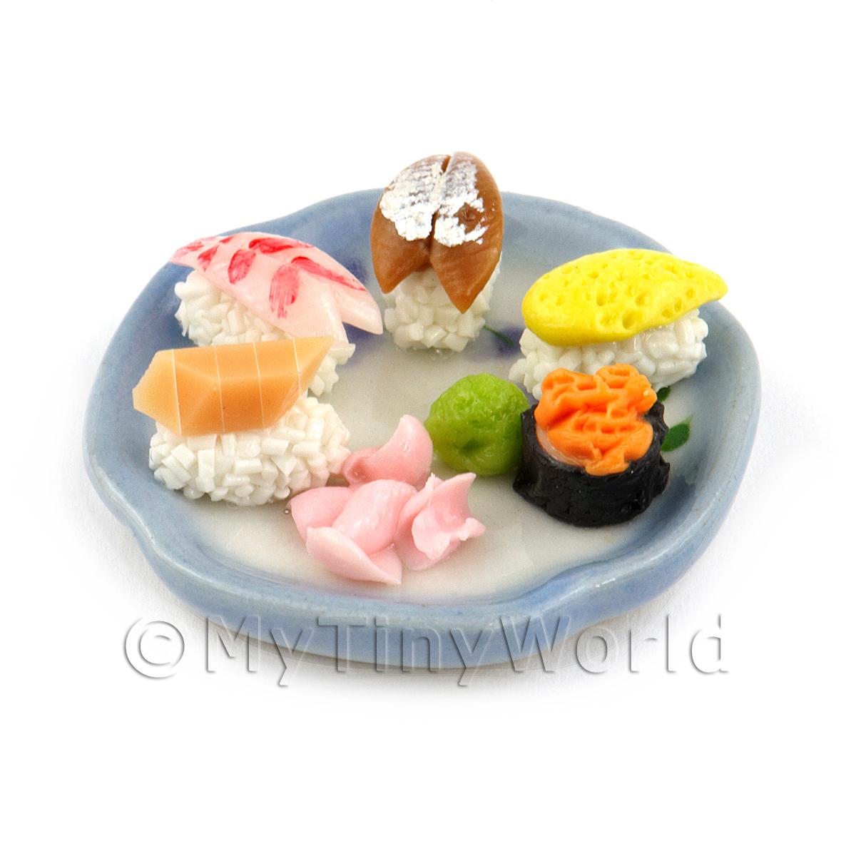 Dolls House Miniature Handmade Sushi on a Beige Plate 