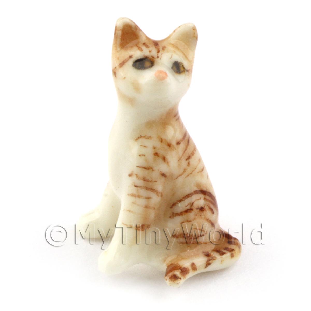 Dolls House Miniature Brown Ceramic Tabby Cat 