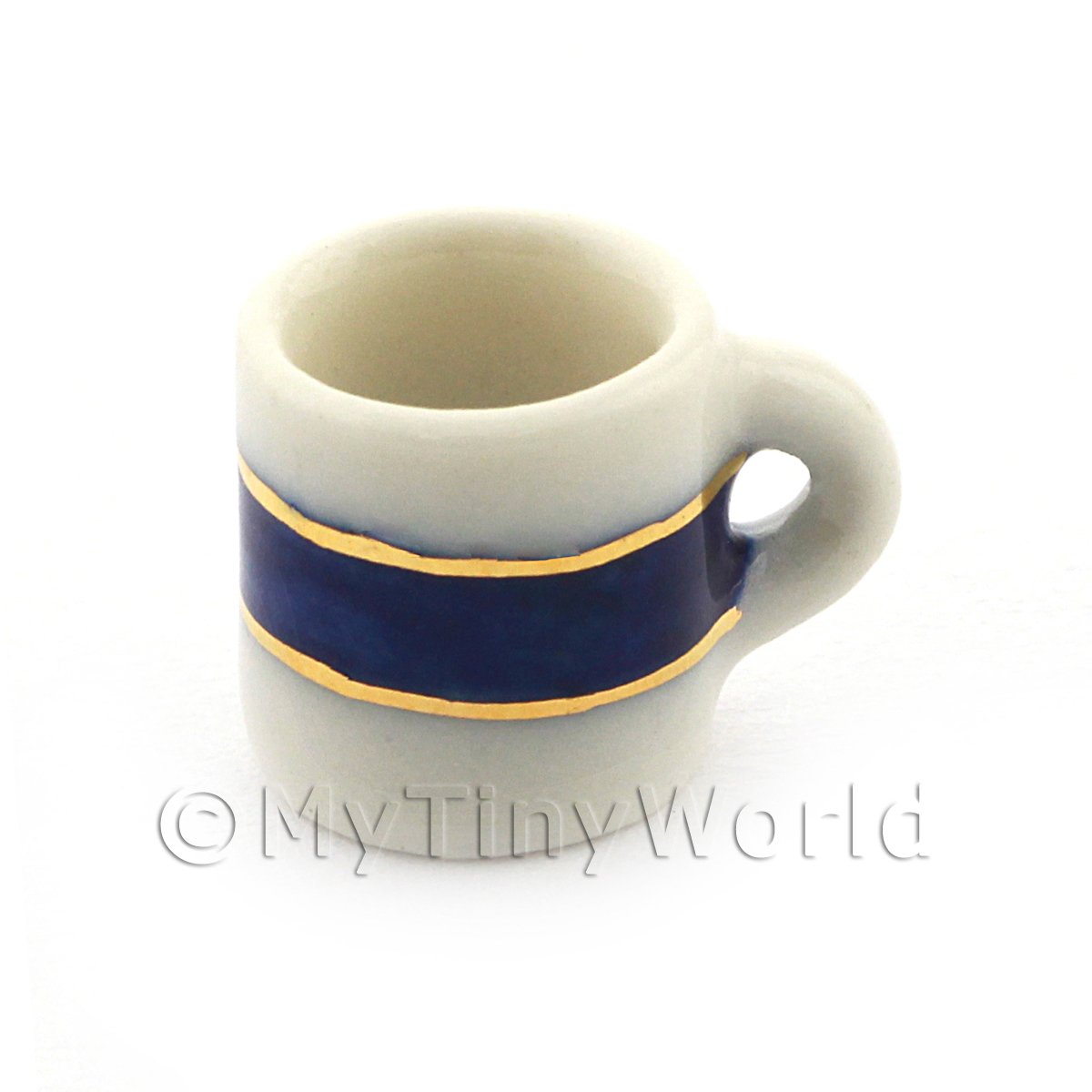 Dolls House Miniature Blue And Metallic Gold Coffee Mug 