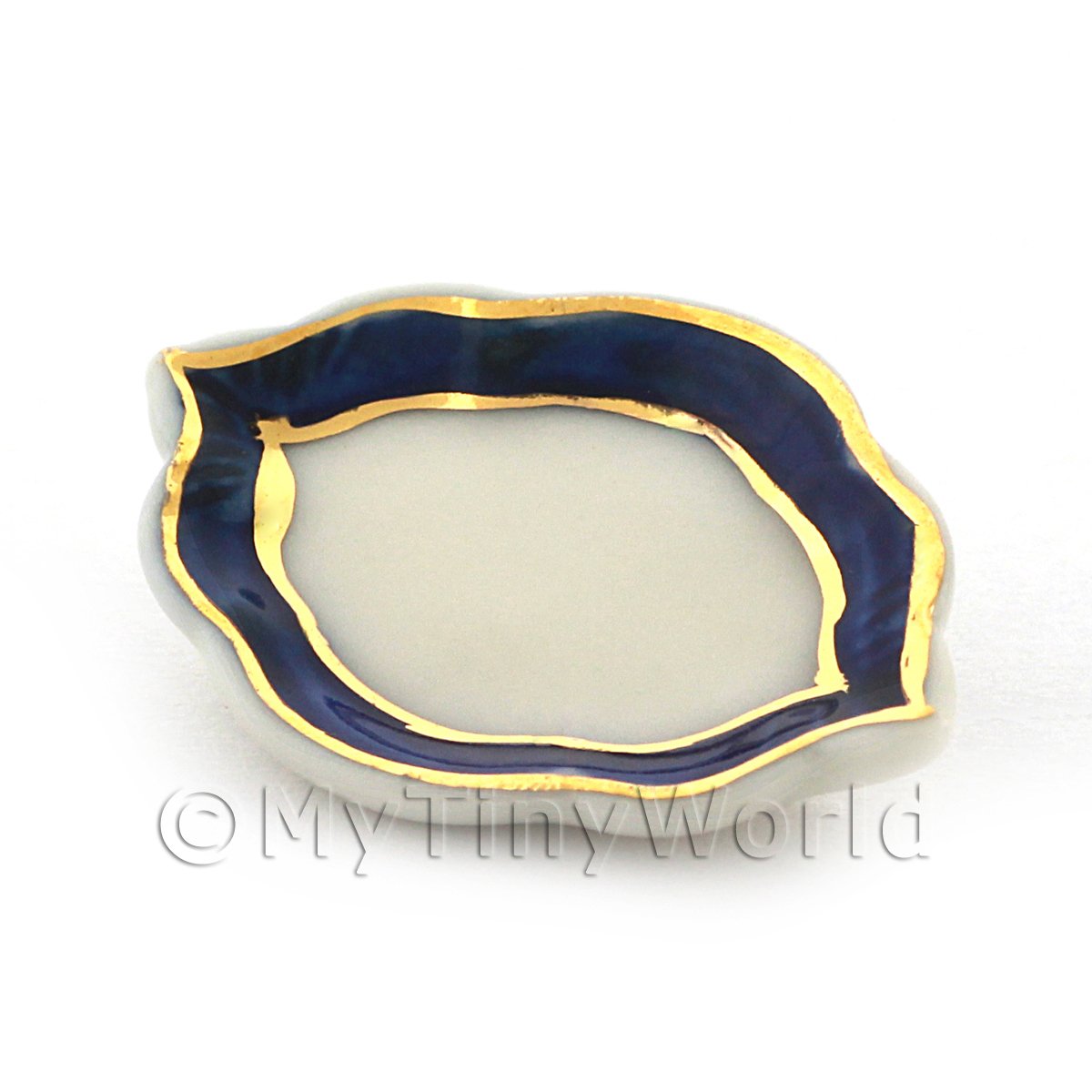 Dolls House Miniature Blue and Metallic Gold 24mm Serving Plate 