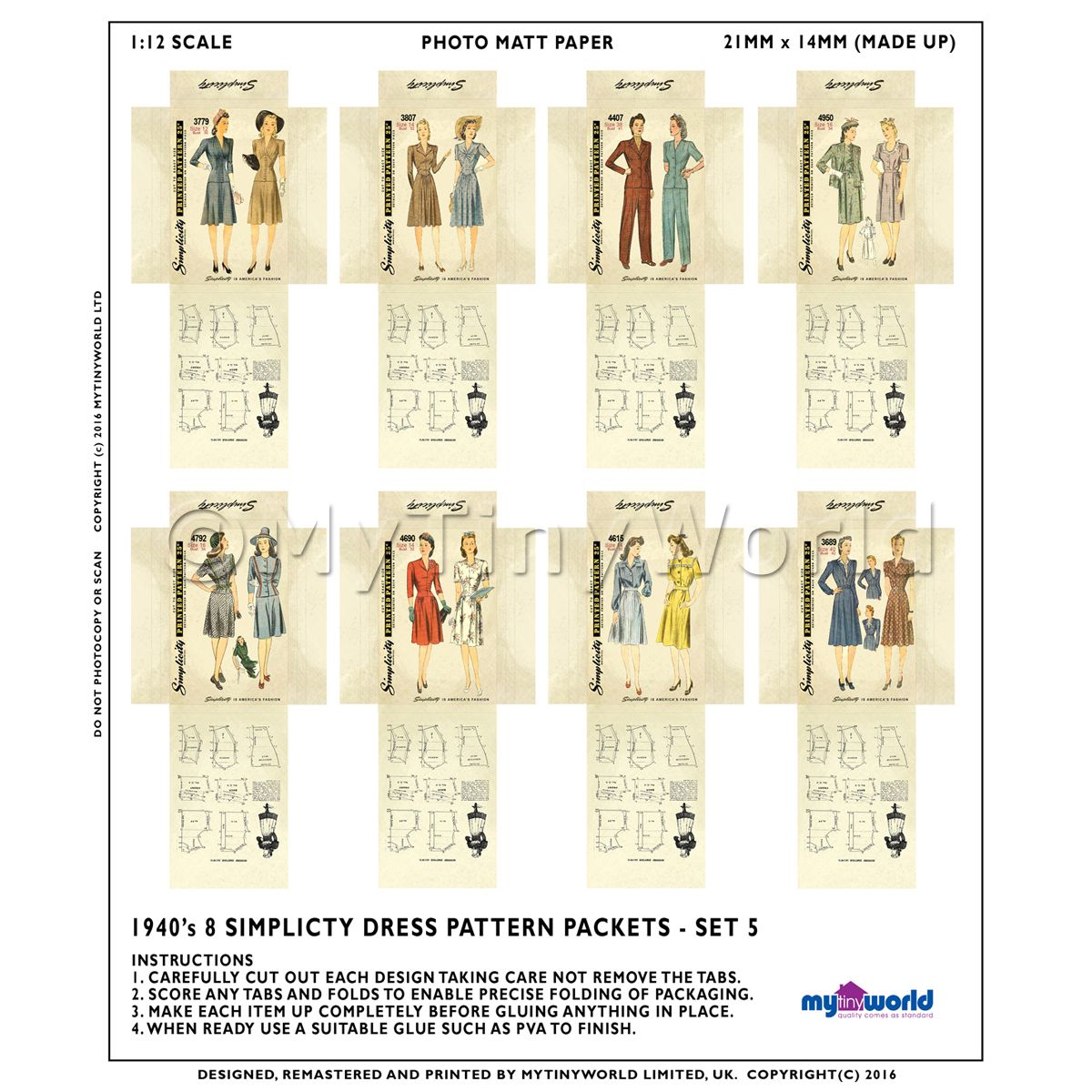 8 Miniature Diy Mccall Dress Pattern Packets dpds07 