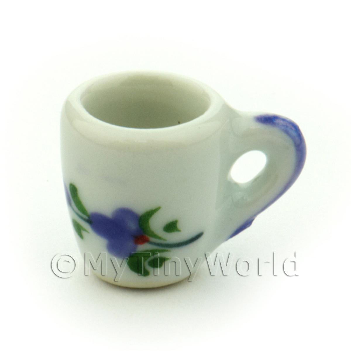 3x Dolls House Miniature Purple Orchid Design Ceramic Soup Mugs 