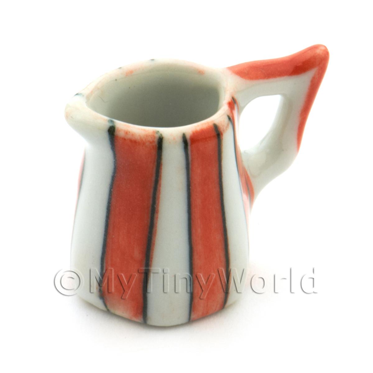 2x Dolls House Miniature Orange Stripe Design Ceramic 6 Sided Jugs 