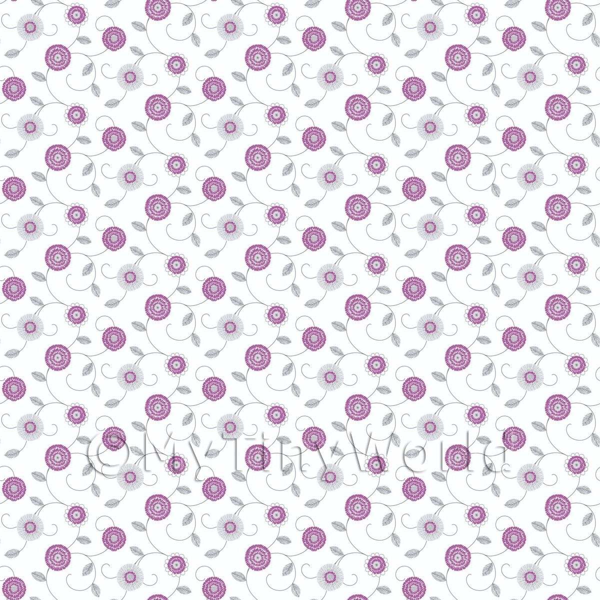 Dolls House Miniature Round Purple And White Flower Wallpaper 