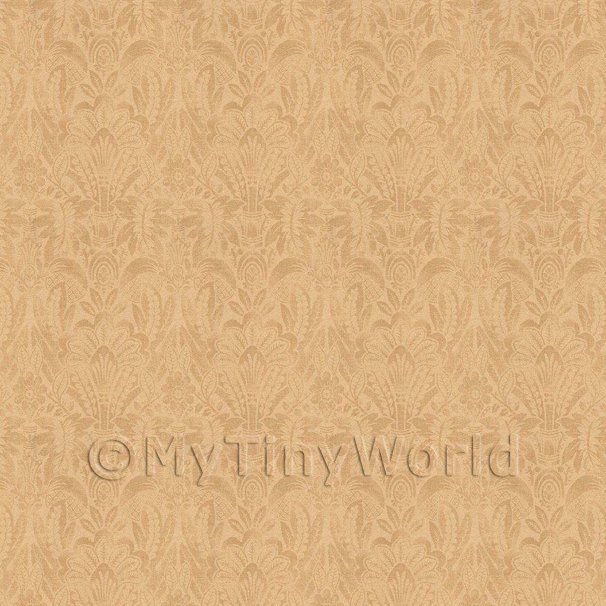 Dolls House Miniature Intricate Pale Gold On Brown Wallpaper 