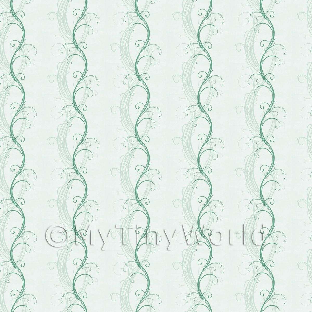 Dolls House Miniature Pale Green Elegant Swirls Wallpaper 
