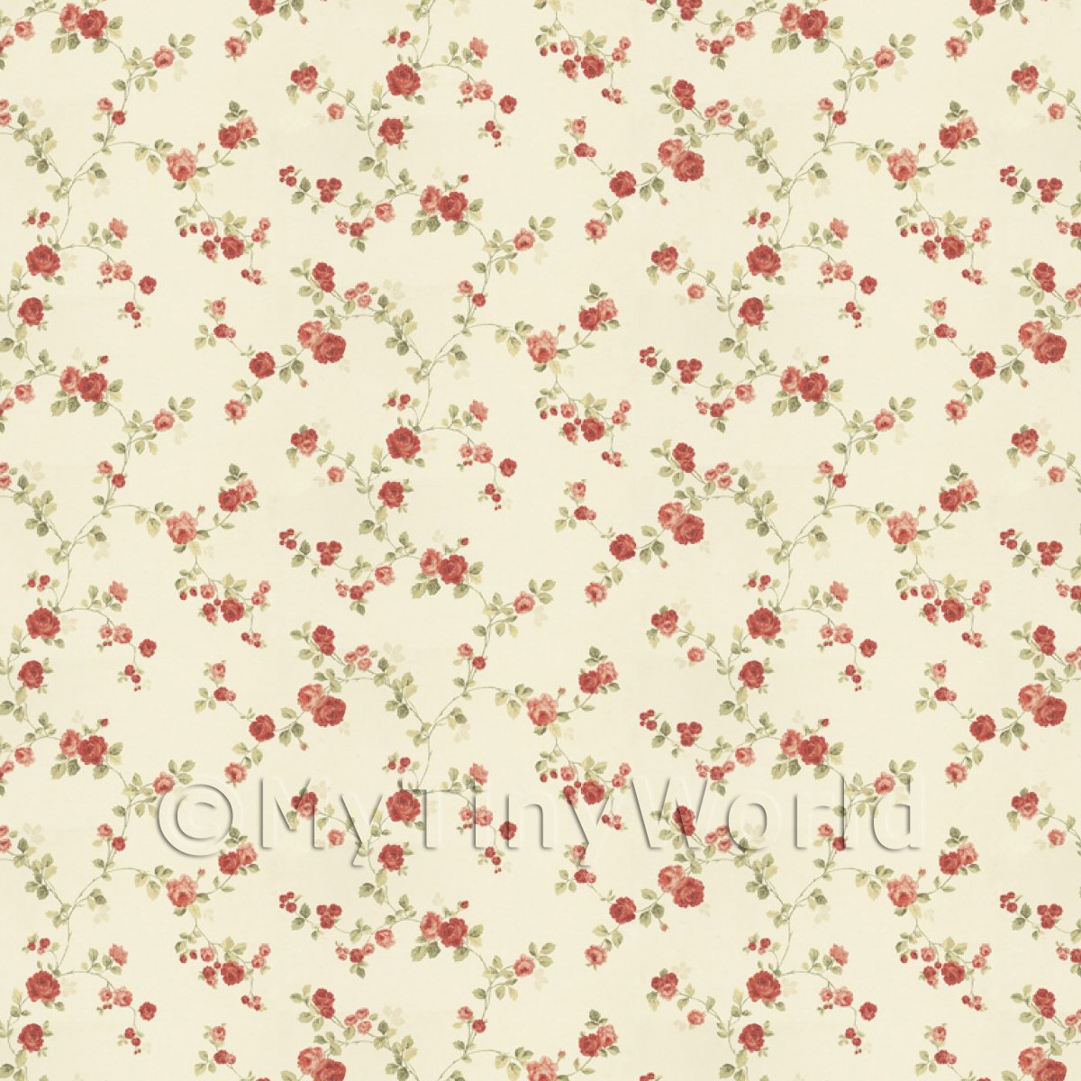 Dolls House Miniature Small Trailing Red Rose Wallpaper 