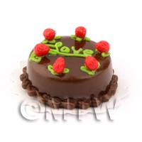 Dolls House Miniature Chocolate Cake With Strawberries 