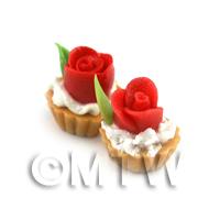 Dolls House Miniature Loose Handmade Red Fondant Rose Tart