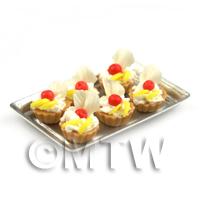 6 Loose Dolls House Miniature  Cherry and White Choc Tarts on a Tray
