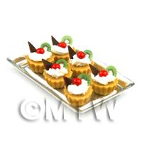 6 Loose Dolls House Miniature  Cherry and Kiwi Tarts on a Tray