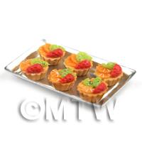 6 Loose Dolls House Miniature  Kiwi, Orange and Strawberry Tarts on a Tray